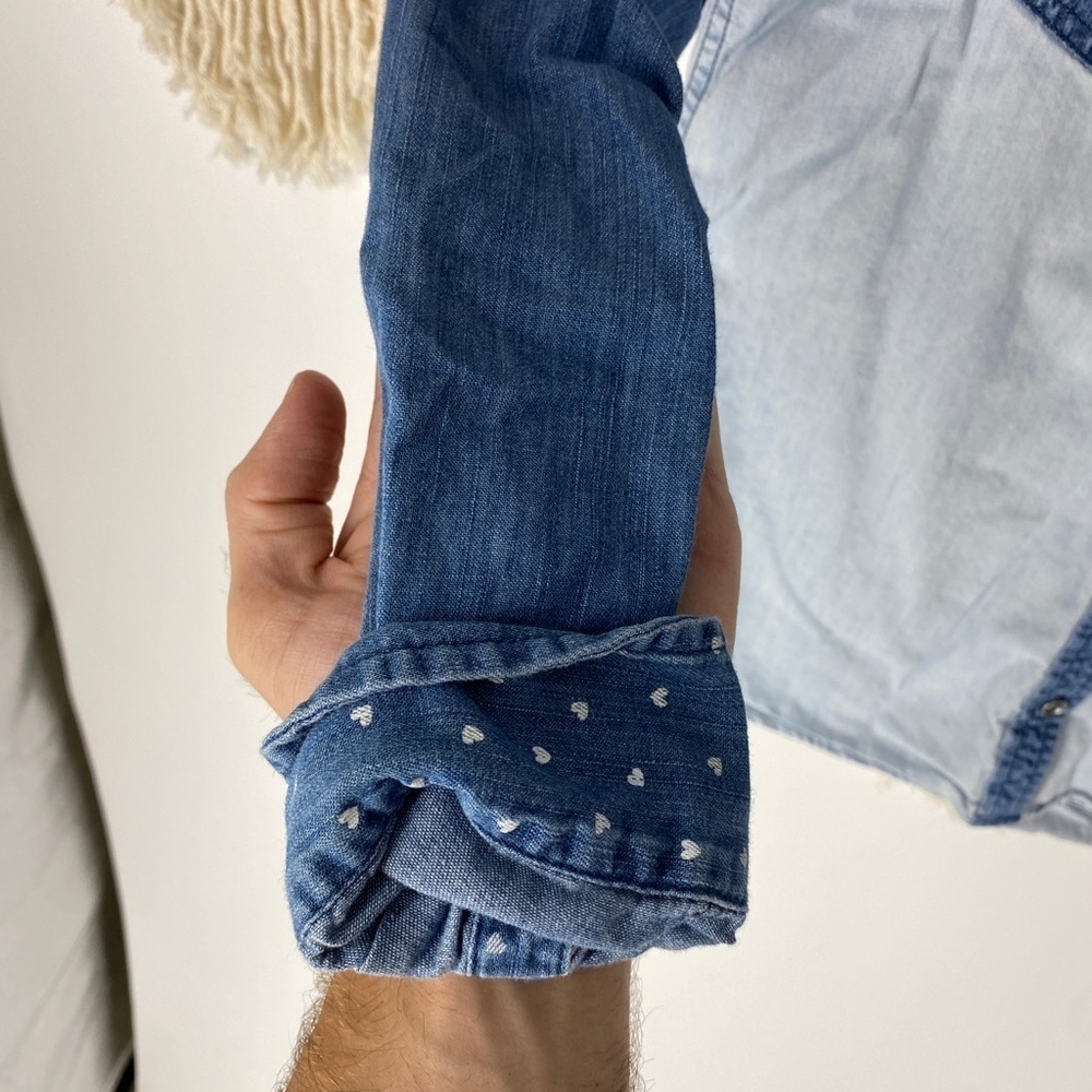 Express Denim Jean Patchwork Western Button Shirt - image 3